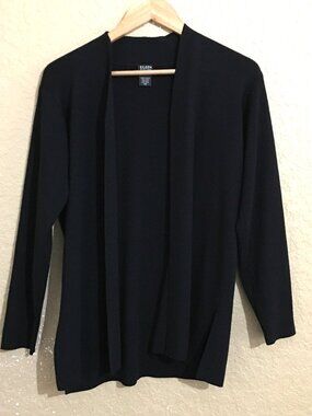Eileen Fisher Womens Open Front Cardigan Sweater Size Medium Petite Black Wool